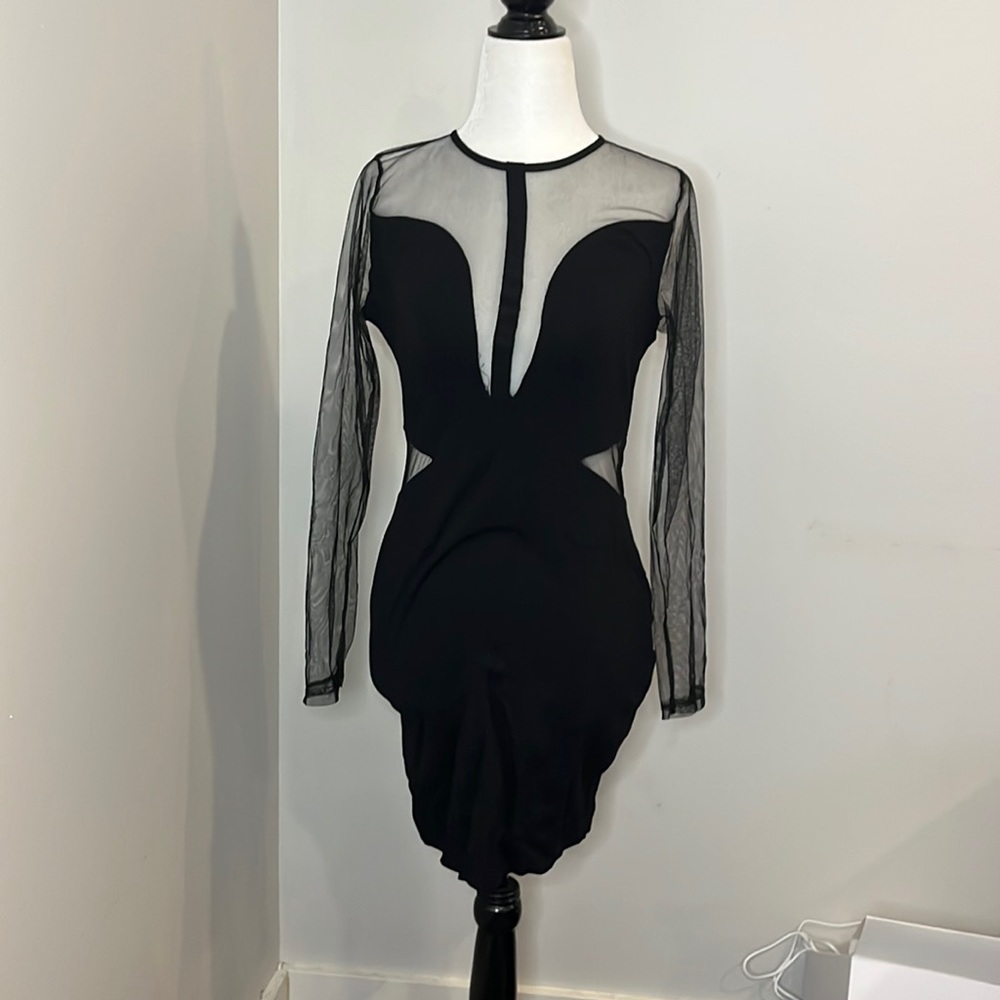 Monteau Bodycon Long Sleeve Mesh Cut Out Dress